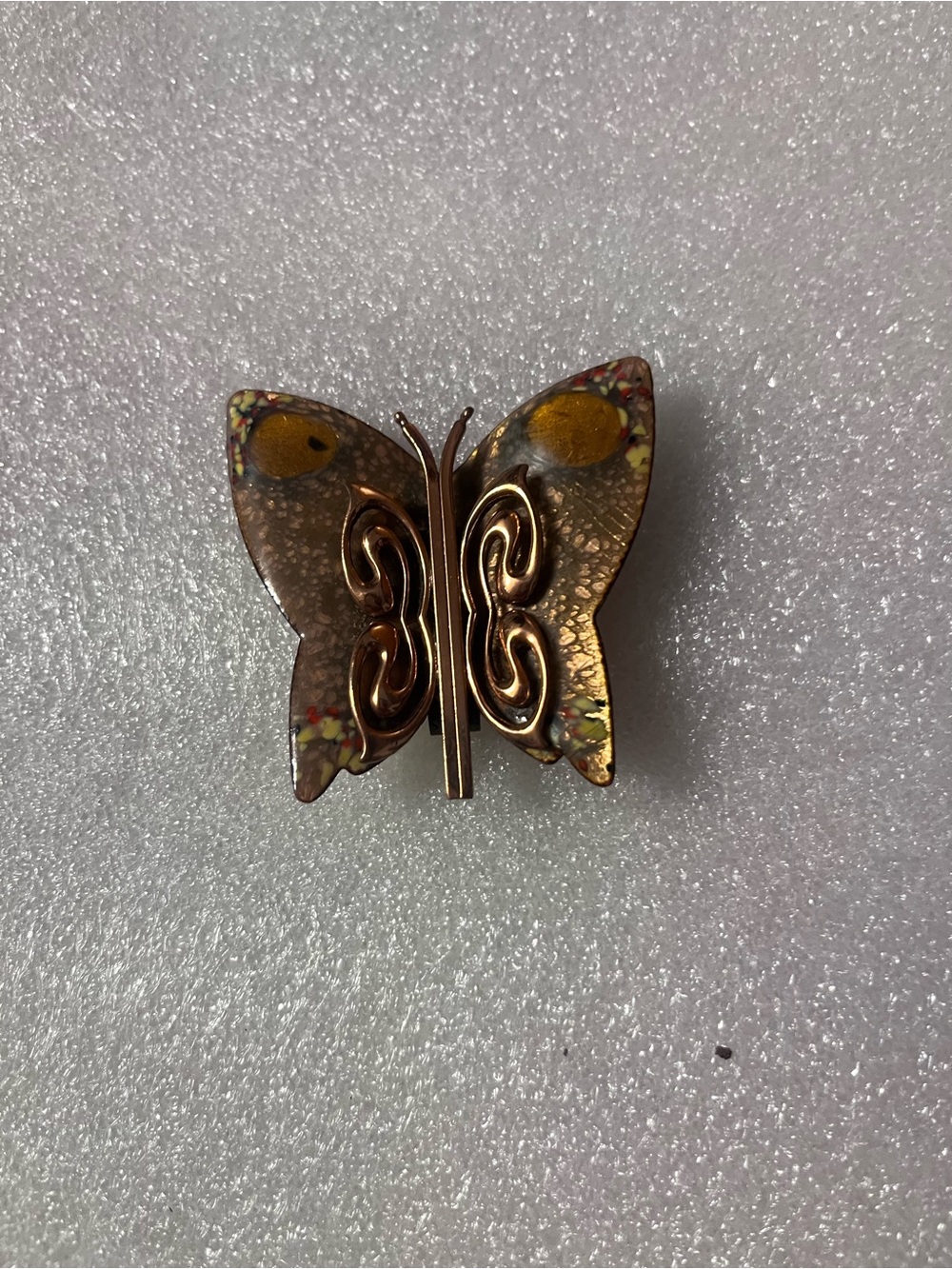 Matisse Copper Tone Butterfly Brooch with Yellow and Multicolor Accents.  Lovely